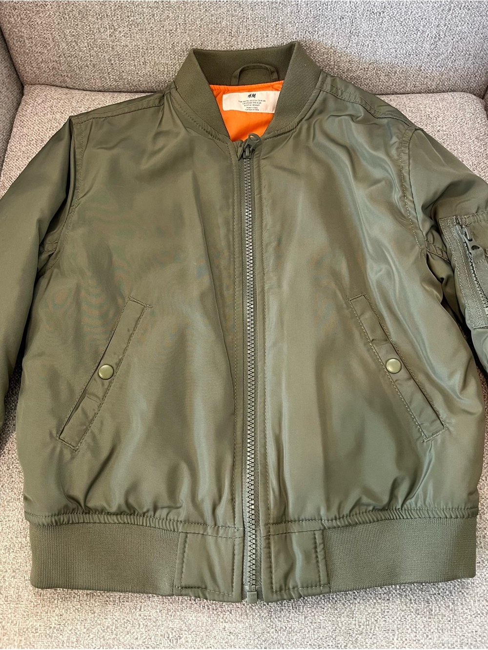 H&M Kids Olive Green Bomber Jacket with Orange Lining - size 5T/6